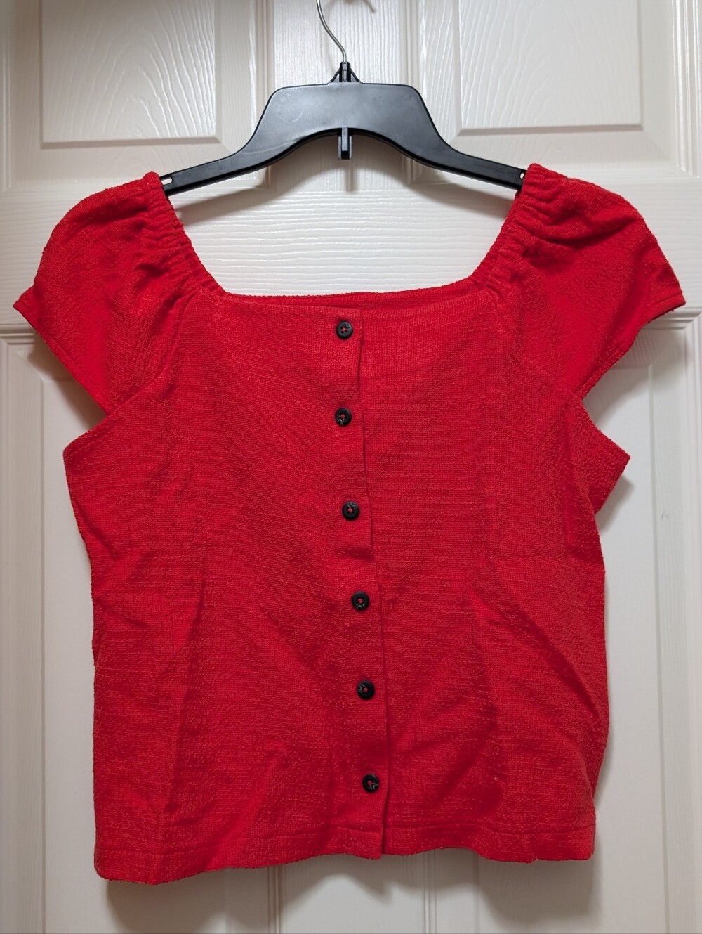 NWT Madewell Texture & Thread Red Textured Button-Front Cap Sleeve Top Size S